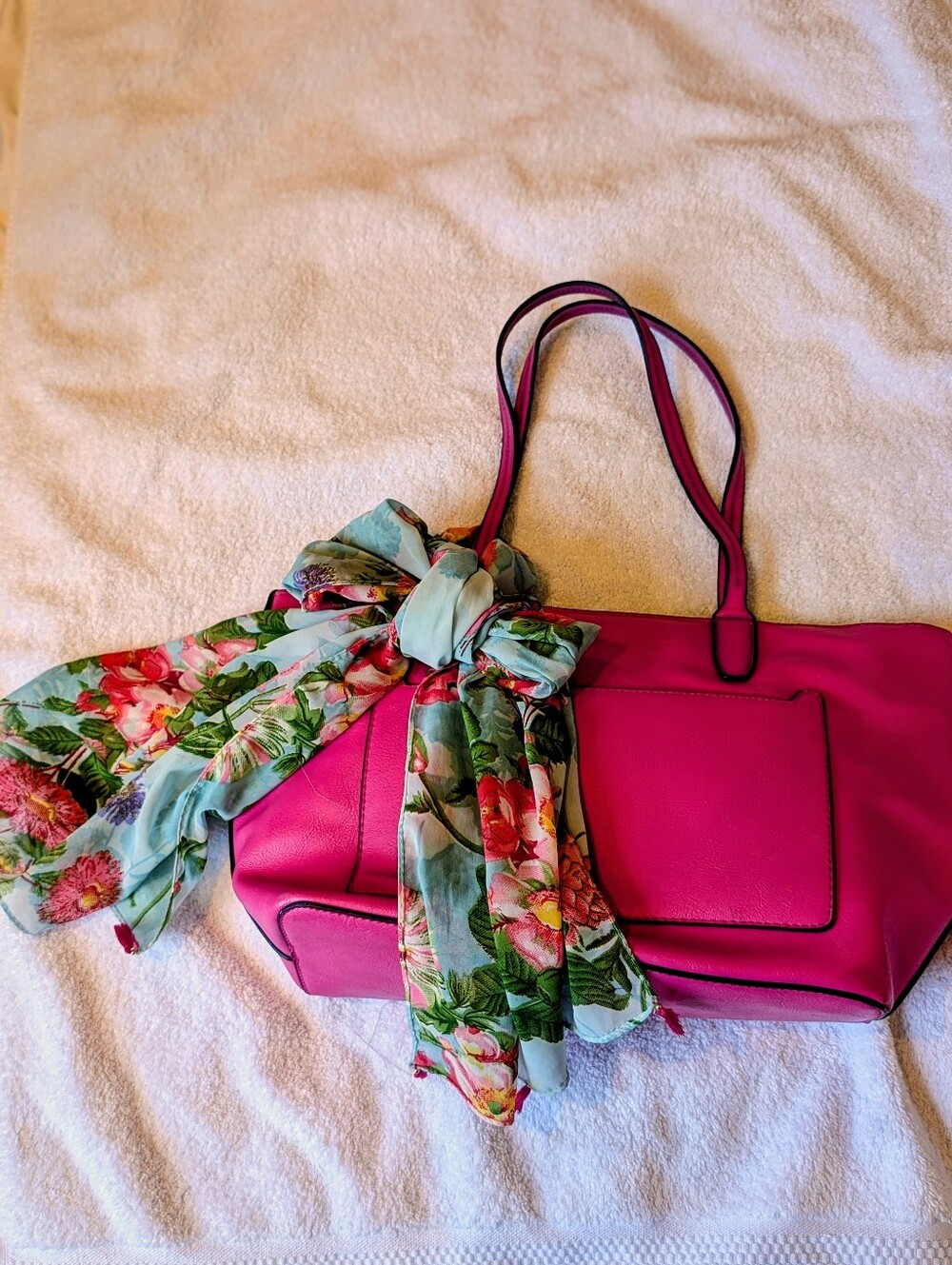 Stylish Hot Pink Tote Bag with Front Pocket